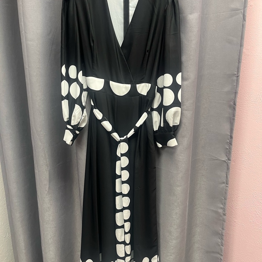 Elegant Black and White Polka Dot Wide Leg Belted Jumpsuit